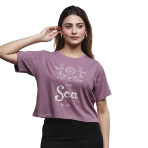 Women’s Casual Crop Tee | Short Sleeve T-Shirt with Aesthetic Print | Soft Cotton Blend